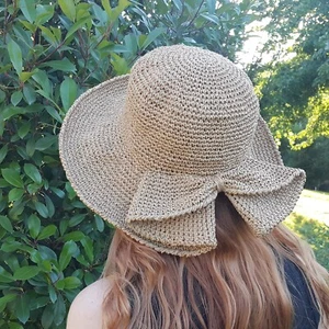 Raffia Summer Hat for Women Wide Brim Straw Hat Crochet Sun Beach Floppy Hat - Picture 1 of 10