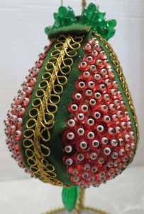 Vintage Christmas Handmade Push Pin Beaded Ornament Red Strawberry? #8 - Picture 1 of 6