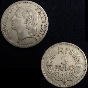 *GUTSE* FRANCIA, GOBIERNO PROVISIONAL, 5 FRANCS 1947 B, EL 9 CERRADO, MBC+ - Imagen 1 de 1