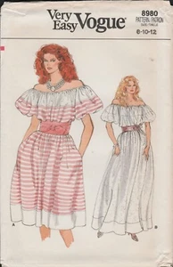 Modello abito da contadino boho vintage molto facile Vogue 8980 senza le spalle intatto - Foto 1 di 7