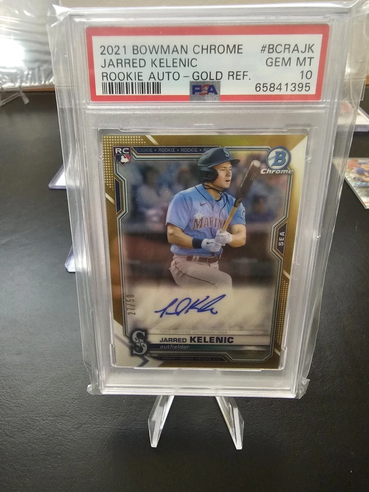 Jarred Kelenic 2021 Bowman Chrome Gold Refractor RC Auto /50 PSA 10  - Image 1 of 2