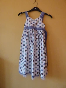 MONSOON White & Blue Spotted Underskirt + Net Party Summer Dress Age 6-7 VGC - Picture 1 of 20