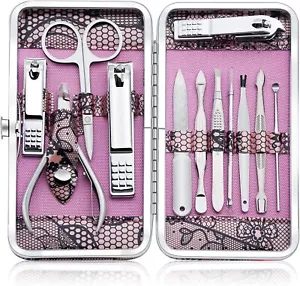 Nuovo! Set Strumenti per Cura Manicure/Pedicure - Kit Toelettatura Acciaio Inox 12 Pz - Foto 1 di 6