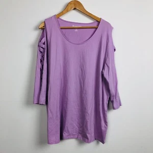 Roaman's Women's Scoop Neck Shirt Open Caged Sleeve Light Purple Size 22/24 - Picture 1 of 6
