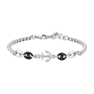 Bracciale Uomo Luca Barra BA1876 In Acciaio Con Ancora E Elementi Neri - Foto 1 di 4