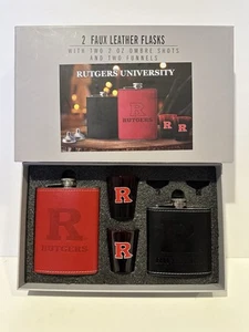 Rutgers University 2 frascos de cuero sintético y vasos de chupito ¡Juego de regalo Rutgers! - Imagen 1 de 16