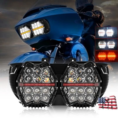 For Harley Road Glide FLTRX Special FLTRXS 2015-24 Amber DRL Dual LED Headlight - Image 1 of 4