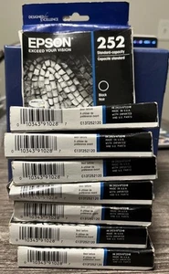 Posten 8 Epson 252 schwarze Tintenpatronen Ablaufdatum 06/2023 versiegelte Kartons. Box zeigt Gebrauchsspuren - Bild 1 von 2