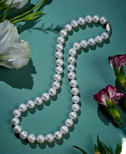 gorgeous 9-10mm south sea round white pearl necklace 18 inch - Picture 1 of 3