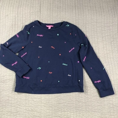 Sudadera Lilly Pulitzer Mujer Grande Azul Marino Rami Bordada Joy Love Believe Foto 1 de 4
