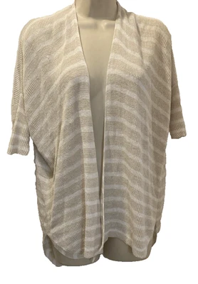 Eileen Fisher XXS/XS Tan Cream Striped Linen Cardigan 25-397-7 - image 1 of 4