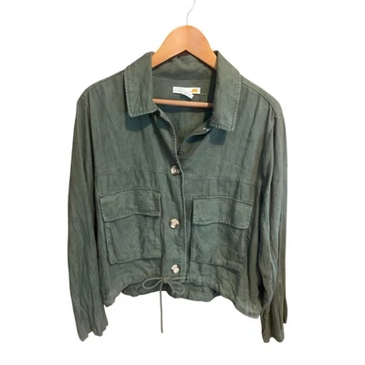 C&C CALIFORNIA Slouchy Lightweight Jacket Cropped Linen Size Large L Drawstring - Image 1 of 4