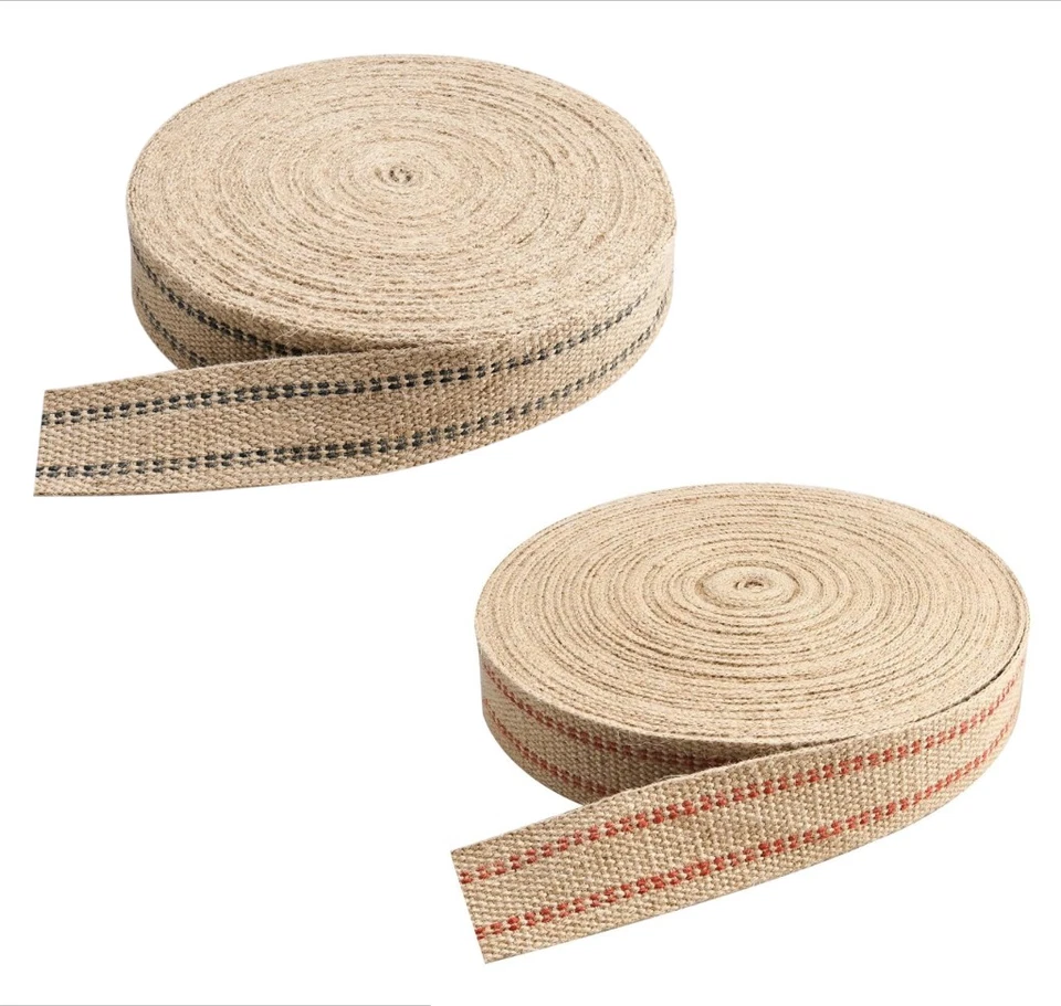 Upholstery Webbing Jute Black/Red Stripe 2" Width 33 Yards 11 lbs Heavy Duty - Image 1 of 1