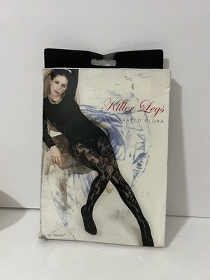 Pantimedias Killer Legs de Yelete Fishnet Flora Ilustradas Negras Talla Única Foto 1 de 4