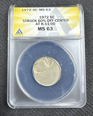Mint Error - 1972 Jefferson Nickel (Struck 60% Off-Center) / ANACS MS-63 - Image 1 of 2