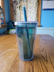 Vaso para llevar Aladdin 16 oz con tapa con pajita doble pared aislante verde azulado - Imagen 1 de 6