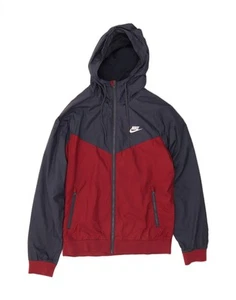 NIKE Mens Hooded Rain Jacket UK 36 Small Navy Blue Colourblock Polyester AY06 - Picture 1 of 3