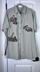 VTG Safari Embroidered Womens Shirt Plus Sz 24W Tan Button Up Travel - Picture 1 of 15