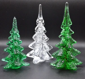 Set of 3 Christmas Holiday Trees Emerald Green Glass ART GLASS Large, Med SM - Picture 1 of 2