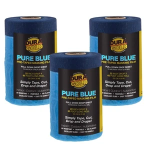 Dura-Gold 22" Wide x 65' Long Roll of Pure Blue Pre-Taped Masking Film, 3 Pack - Picture 1 of 5
