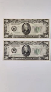 1934 LOT of (2) Consecutive $20 Federal Reserve Notes Cleveland - Picture 1 of 13