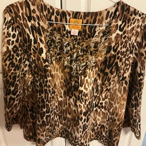 Blusa Ruby Rd Estampado Leopardo Talla XLG Manga Larga - Imagen 1 de 3