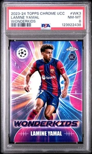 2023-24 TOPPS CHROME UEFA CLUB COMPETITIONS WONDERKIDS WK3 LAMINE YAMAL PSA 8 - Picture 1 of 2