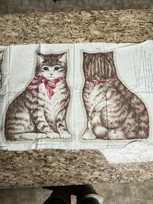 VTG Cranston Nostalgic Fabric Panel 3 Cat Pillows “Old-Fashioned Cat & Kittens” - Image 1 of 4