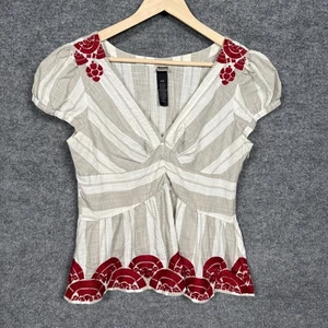 Lithe Damen Größe 12 Schößchen Top Midnight Sun Elfenbein Babydoll V-Ausschnitt Bestickt - Bild 1 von 8