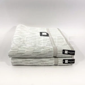 Soho Living  100% Cotton 2Pcs Bath Towels Gray Green White New - Picture 1 of 6