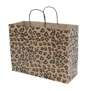 SSWBasics Brown Leopard Paper Shopping Bags - (16”L x 6”D x 12 ½”H) Case of 100 - Picture 1 of 2