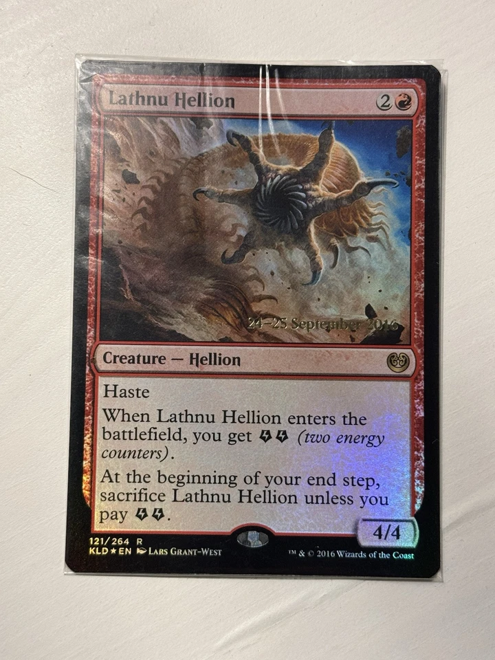 MTG FOIL Lathnu Hellion Magic the Gathering Prerelease Card Date Stamped 121 - Image 1 of 1