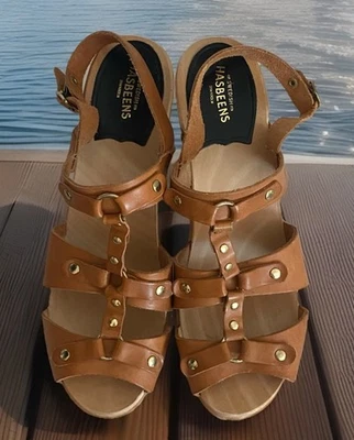 Swedish Hasbeens Leather Natural Tan Slingback  Clog Sandals EU 40/US 9.5 - Image 1 of 4