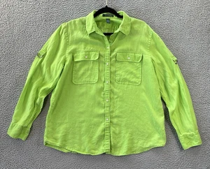 Ralph Lauren LRL Leinenhemd Damen XL limettengrün Knopfleiste Rollriegel Strand - Bild 1 von 12