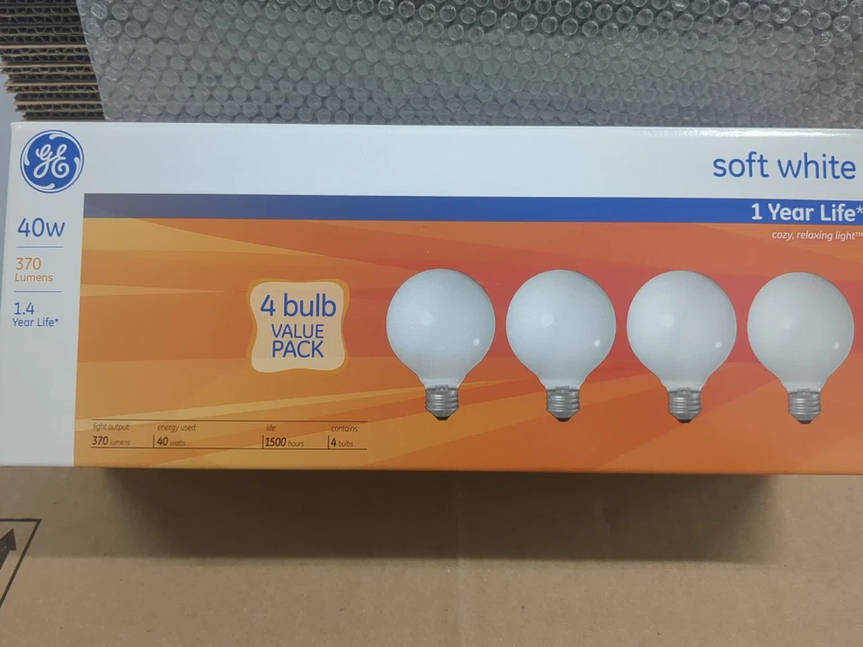GE 40 WATT SOFT WHITE DECORATIVE G25 FROSTED Light Bulbs 40W 4 Bulb  - Image 1 of 1