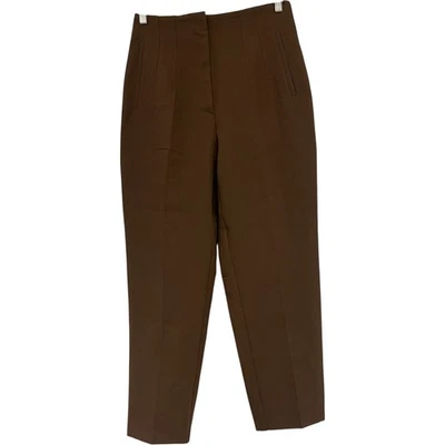 Pantalones de mujer Zara grandes L tobillo marrón cintura alta frente plano 1608/162 nuevos con etiquetas Foto 1 de 4