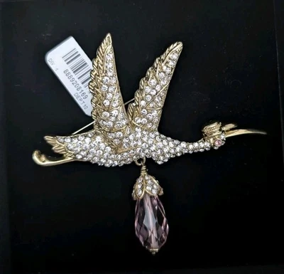 Heidi Daus "A Very Special Delivery" Beaded Crystal Stork Pin/Brooch Pink-NWT - Image 1 of 2