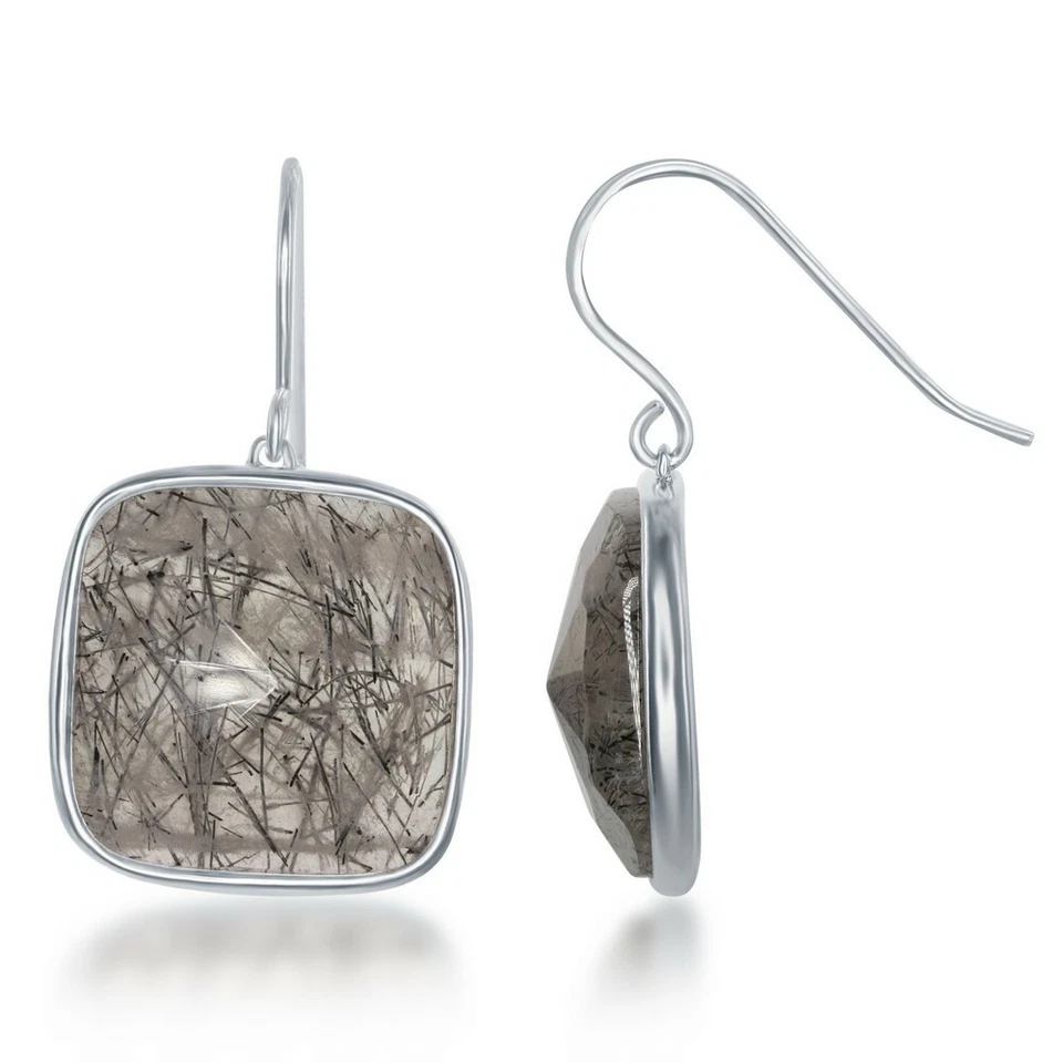 Sterling Silver Square Black Rutilated Quartz Earrings - Image 1 of 1