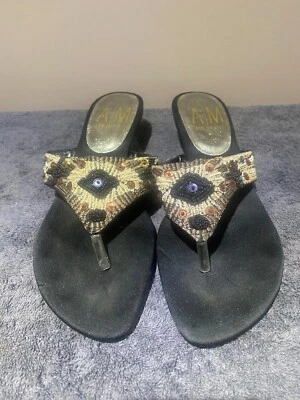 Женские винтажные сандалии Ann Marino 90-х без шнуровки с бисером блестками черный носок 7 М - Изображение 1 из 3