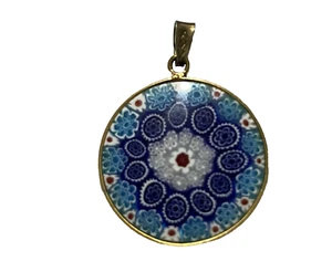 AMV Antica Murrina Veneziana Murano Millefiori Glass Pendant Blue Gold Trim - Picture 1 of 3