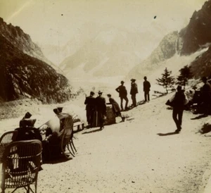 France Alps Chamonix Tourists Mer de Glace Glacier Montanvert Old Photo 1900 - Picture 1 of 3