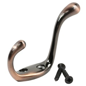 10 Rok Heavy Duty Brushed Antique Copper Home Wall Closet Towel Coat Double Hook - Picture 1 of 6