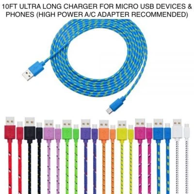 10FT 3M MICRO USB Braided charger Data Sync Cable FOR ANDROID WINDOWS BLACKBERRY - Image 1 of 4