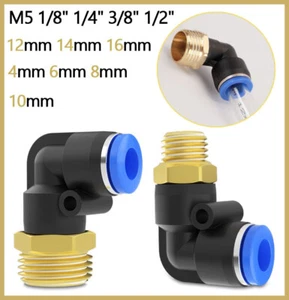 Pneumatic Right Angle 90° Male Elbow Push In Connectors Pipe Hose Inline Fitting - Picture 1 of 35