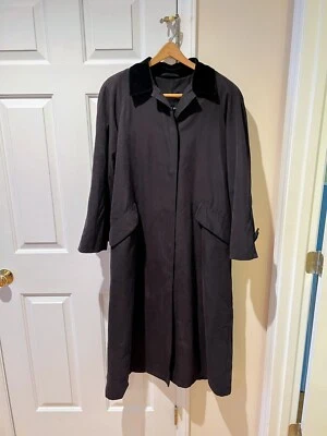 Gabardina vintage Anne Klein, ribete de terciopelo, talla 8 abrigo negro pequeño Foto 1 de 4