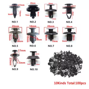 100X Bumper Clips Auto Car Hole Plastic Screw Rivets Fastener Fender Push Pin - Foto 1 di 12