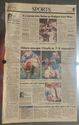 HOUSTON OILERS 7 VS KANSAS CITY CHIEFS 6 ASTRODOME 10/10/1988 HOUSTON POST Cover