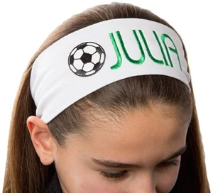 Personalized EMBROIDERED Soccer Cotton Stretch Sport Headband - TEAM DISCOUNTS! - Picture 1 of 13