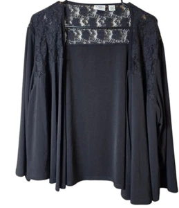 Cato Cardigan Sweater Womens Plus Size 22W 24W Black Lace Floral Long Sleeve - Picture 1 of 6