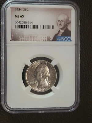 1954 P  Washington Silver Quarter NGC MS65 - Image 1 of 3